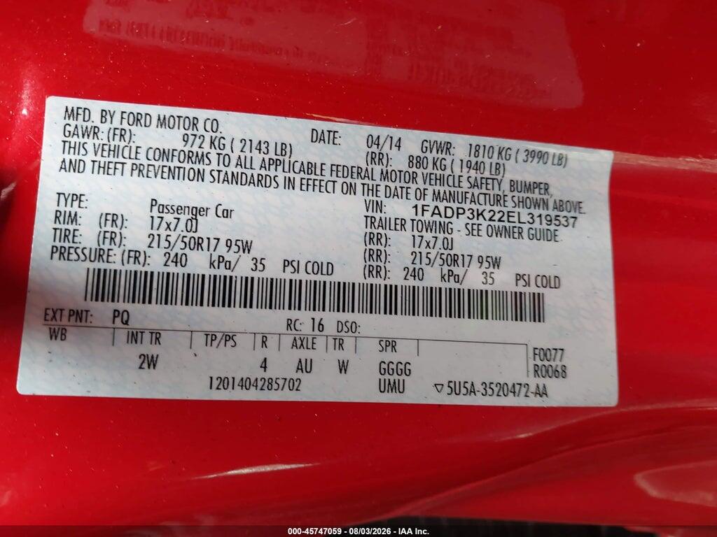 1FADP3K22EL319537 2014 FORD FOCUS photo no. 9
