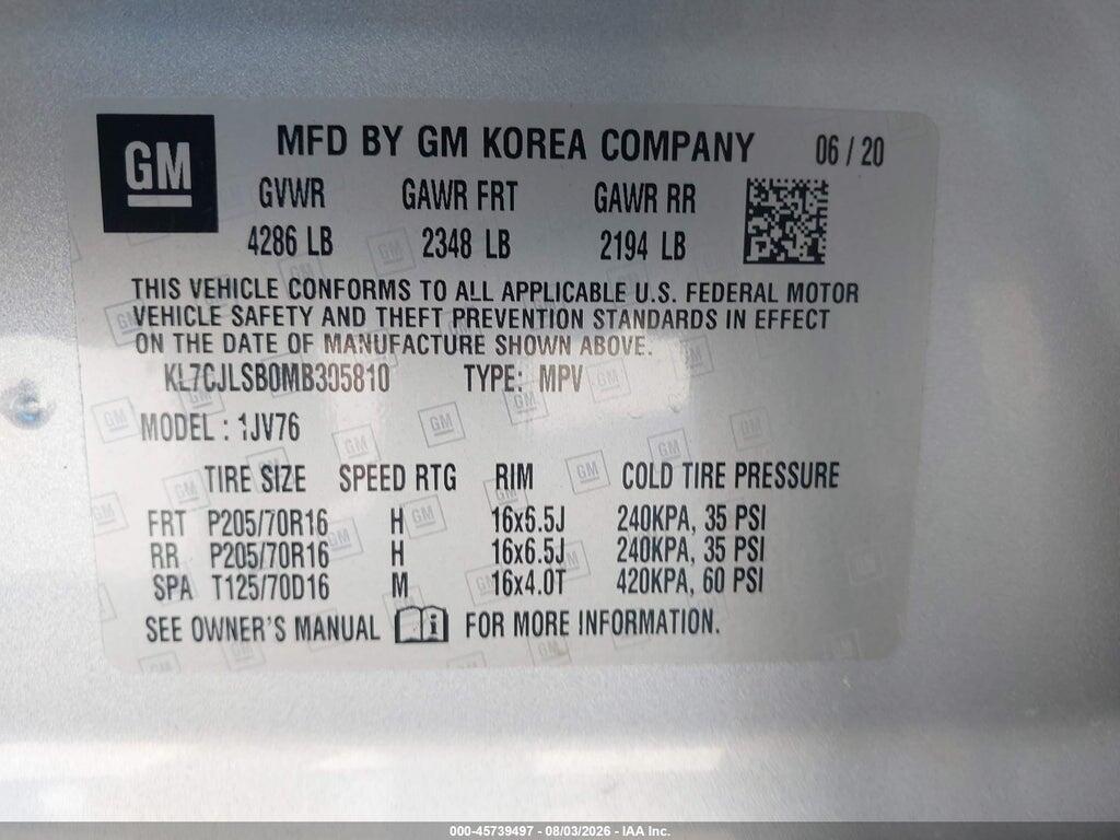 KL7CJLSB0MB305810 2021 CHEVROLET TRAX photo no. 9