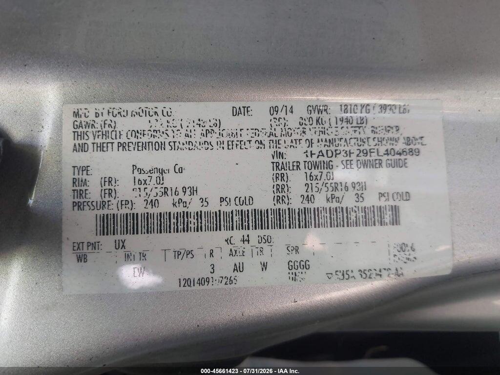 1FADP3F29EL404689 2014 FORD FOCUS photo no. 9