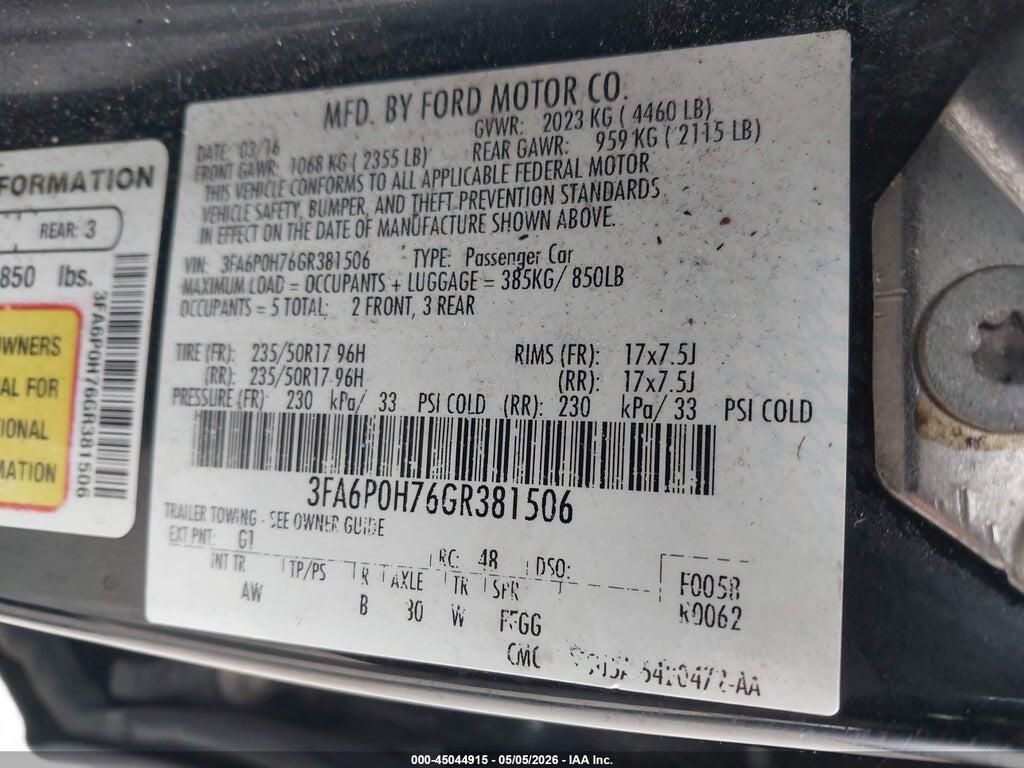 3FA6P0H76GR381506 2016 FORD FUSION photo no. 9
