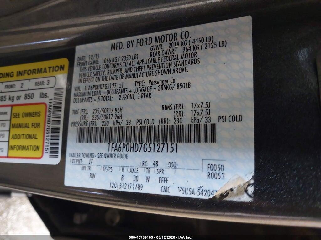 1FA6P0HD7G5127151 2016 FORD FUSION photo no. 9