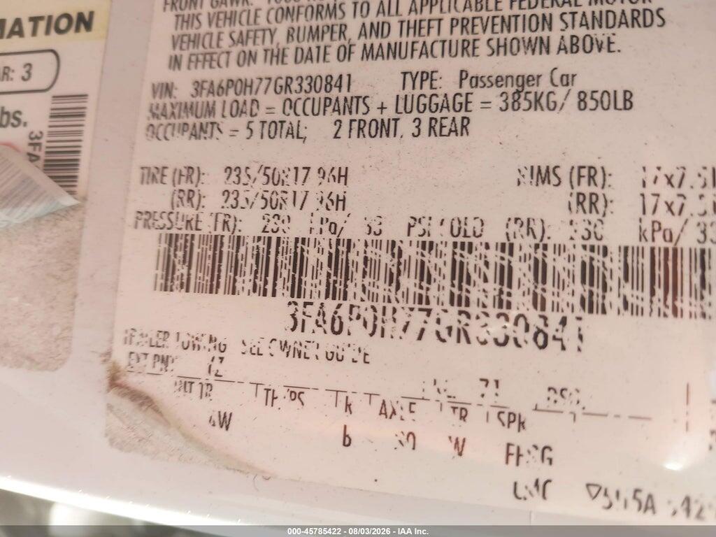3FA6P0H77GR330841 2016 FORD FUSION photo no. 9