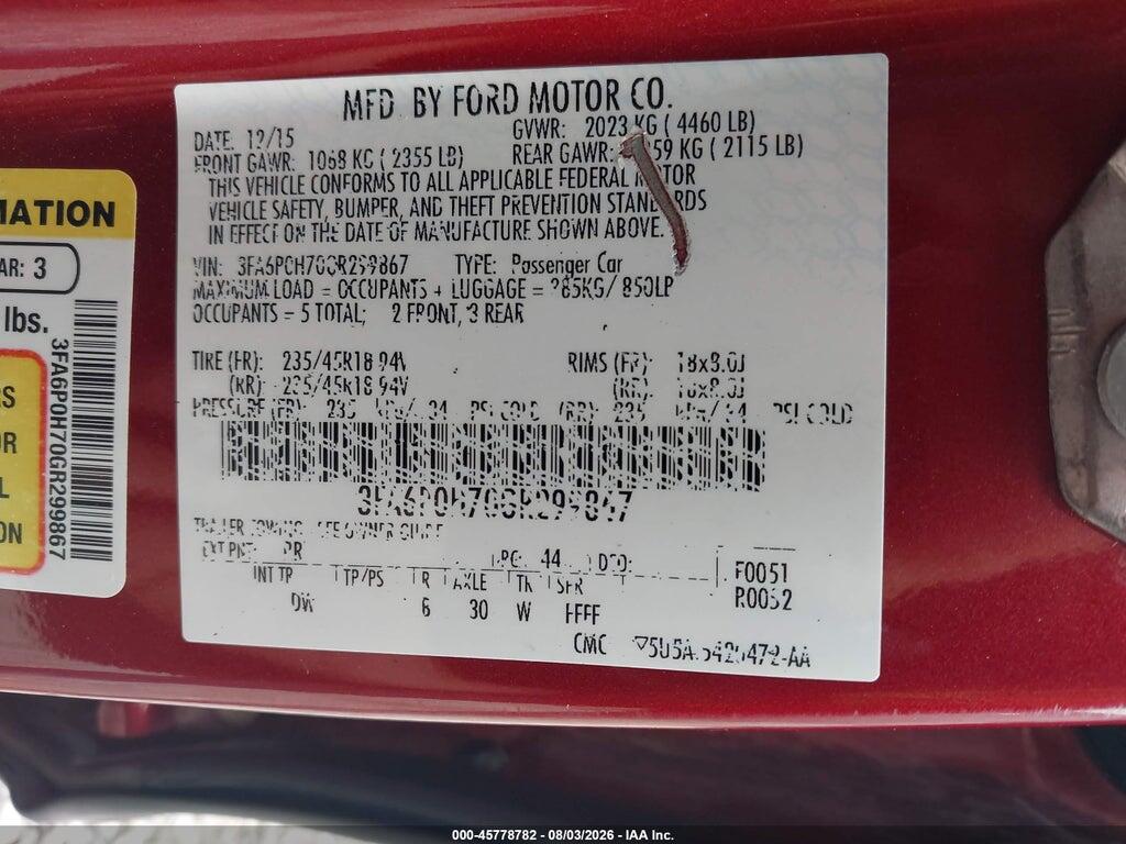 3FA6P0H70GR299867 2016 FORD FUSION photo no. 9