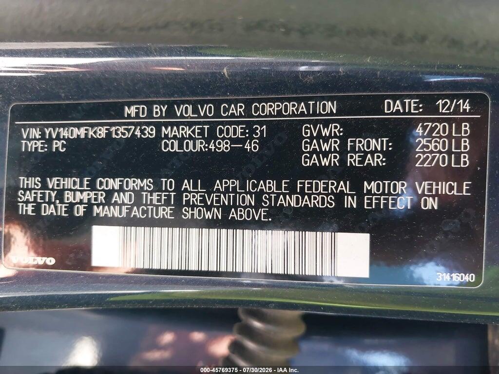 YV140MFK8F1357439 2015 VOLVO S60 photo no. 9