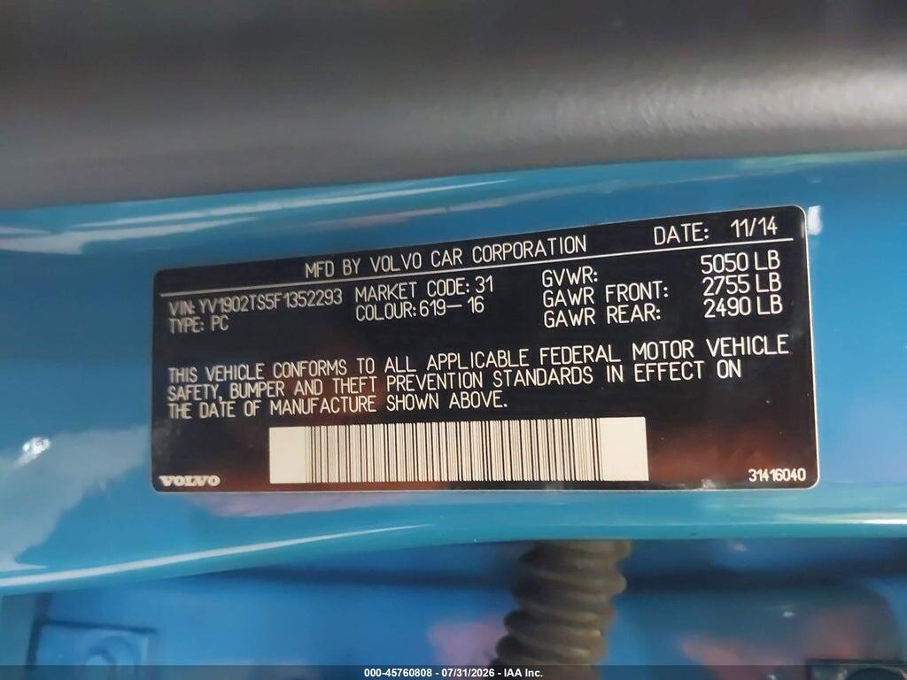 YV1902TS5F1352293 2015 VOLVO S60 photo no. 9