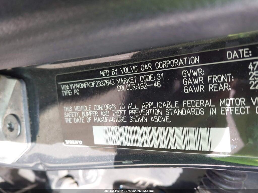 YV140MFK3F2337643 2015 VOLVO S60 photo no. 9