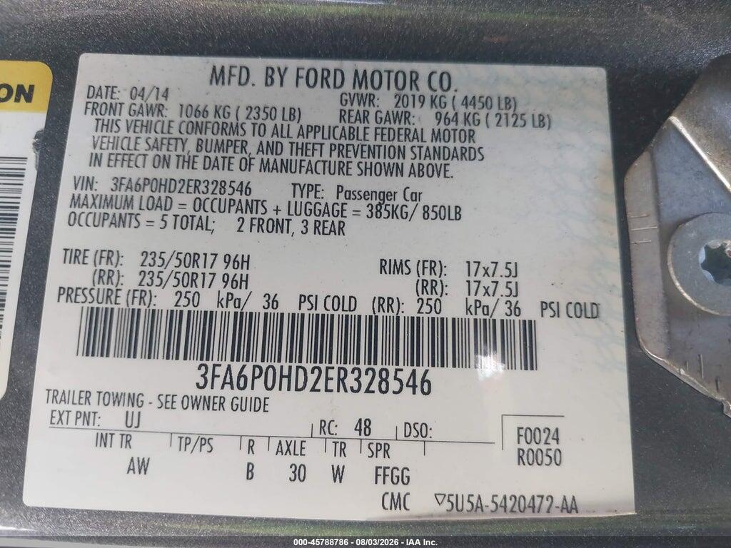 3FA6P0HD2ER328546 2014 FORD FUSION photo no. 9