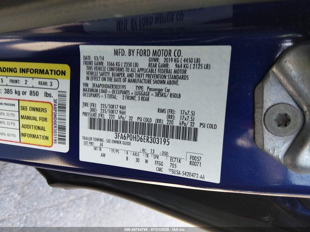 3FA6P0HD6ER303195 2014 FORD FUSION photo no. 9