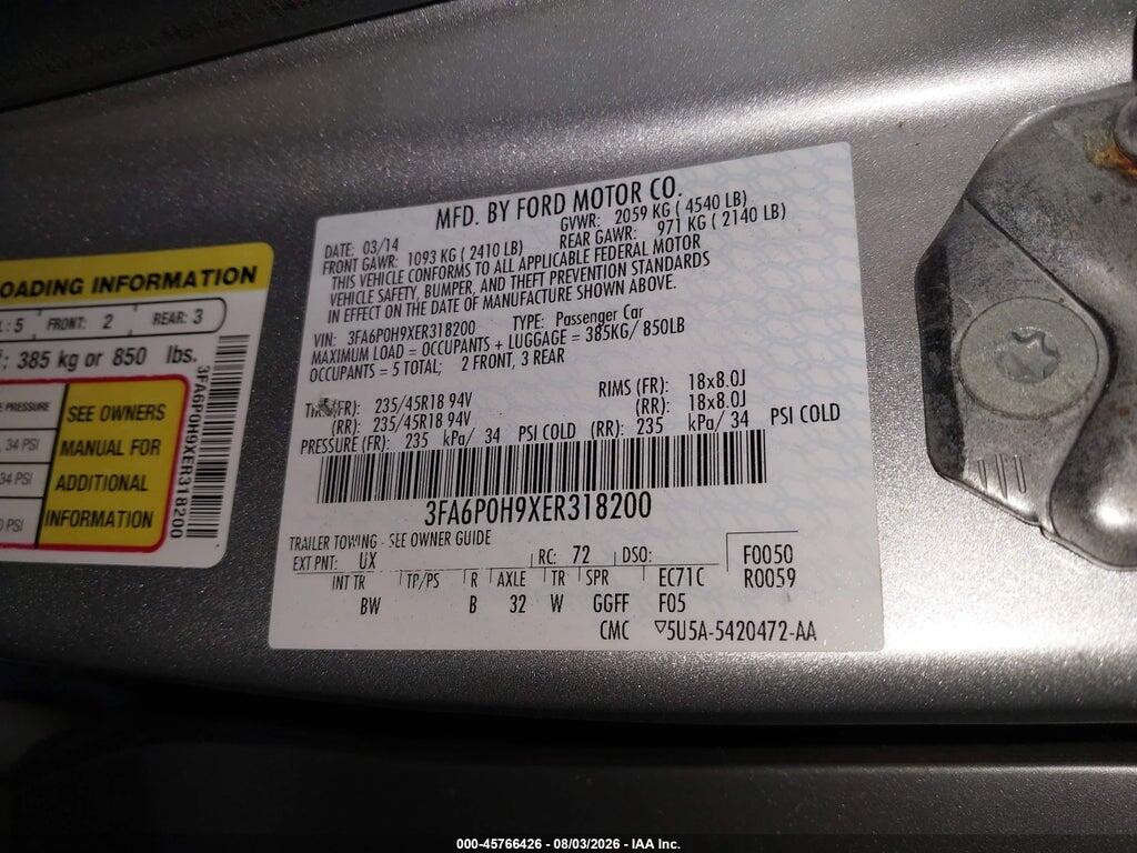 3FA6P0H9XER318200 2014 FORD FUSION photo no. 9