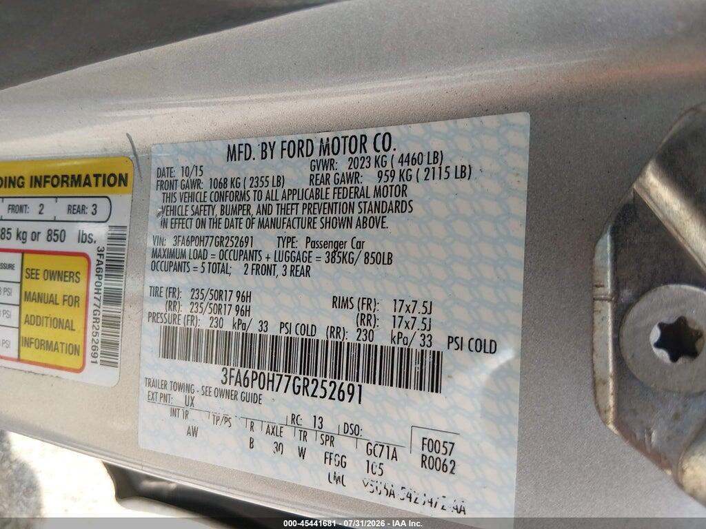 3FA6P0H77GR252691 2016 FORD FUSION photo no. 9