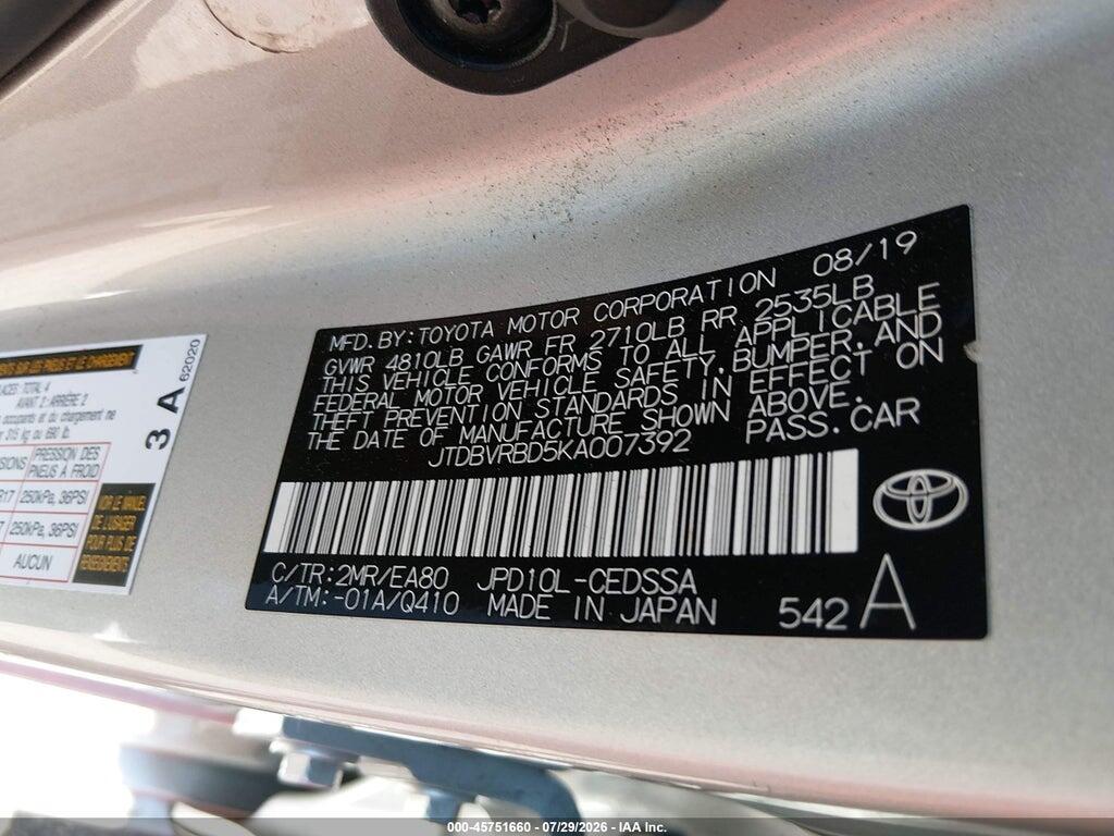 JTDBVRBD5KA007392 2019 TOYOTA MIRAI photo no. 9