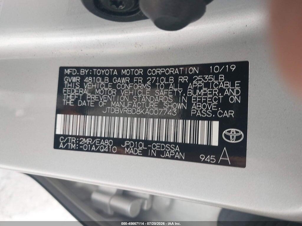 JTDBVRBD8KA007743 2019 TOYOTA MIRAI photo no. 9