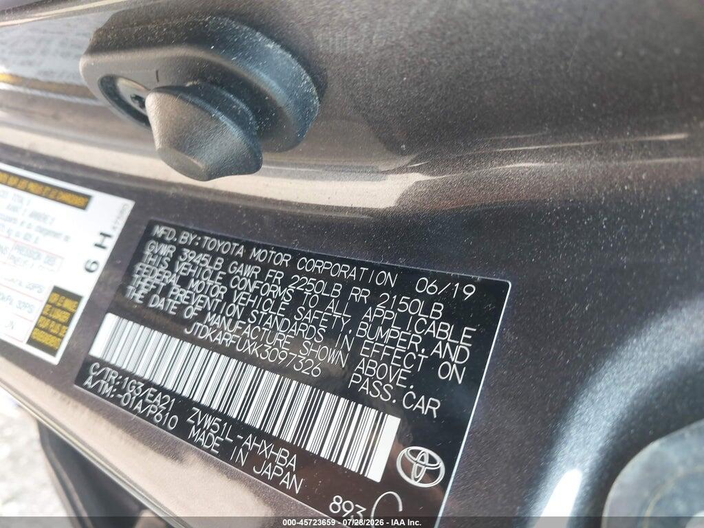 JTDKARFUXK3097326 2019 TOYOTA PRIUS photo no. 9