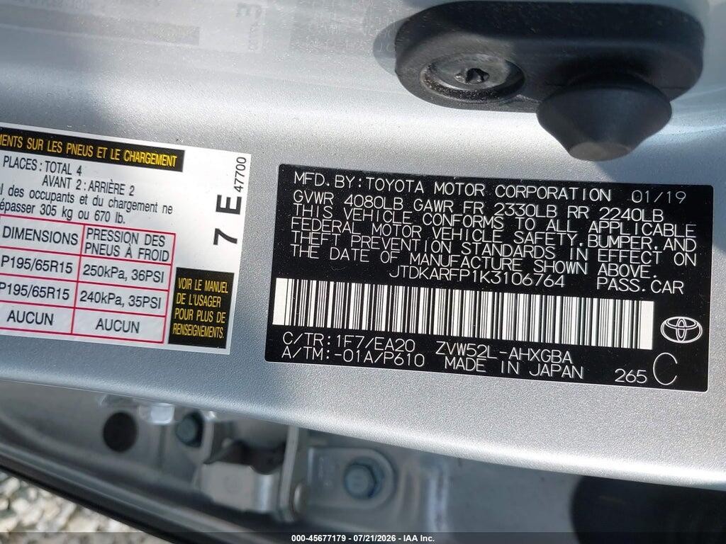 JTDKARFP1K3106764 2019 TOYOTA PRIUS PRIME photo no. 9