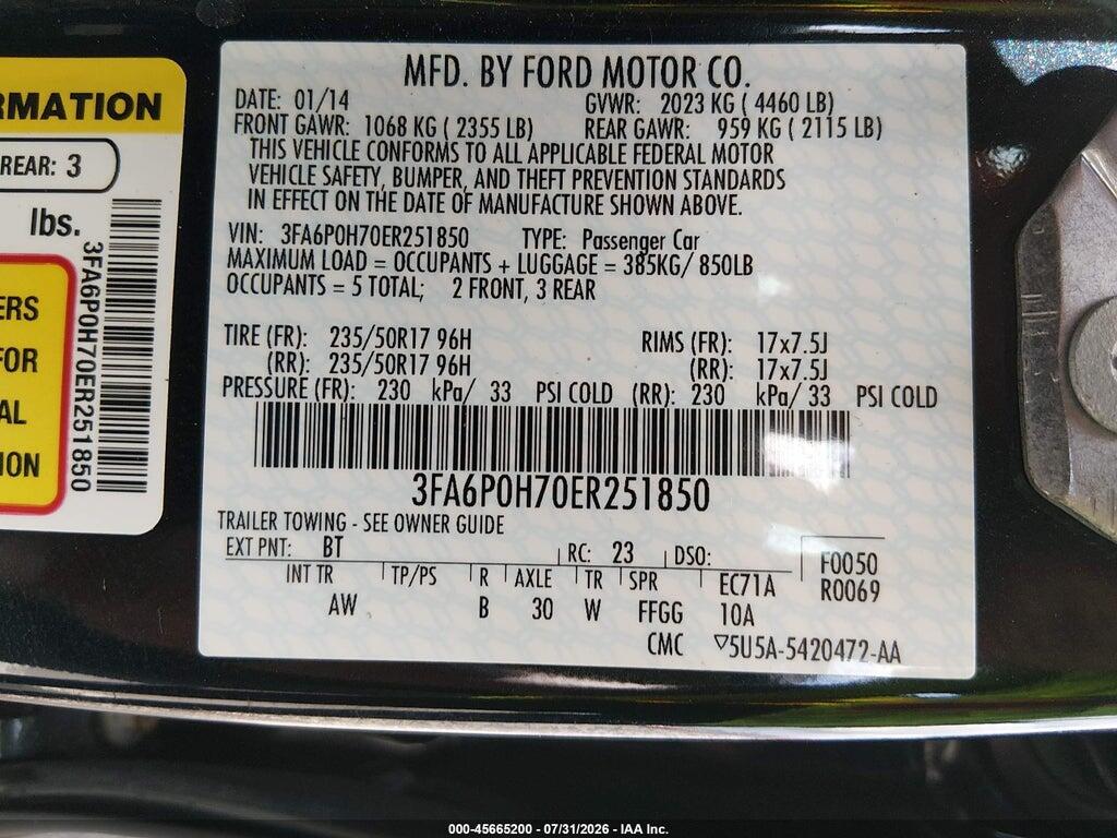 3FA6P0H70ER251850 2014 FORD FUSION photo no. 9