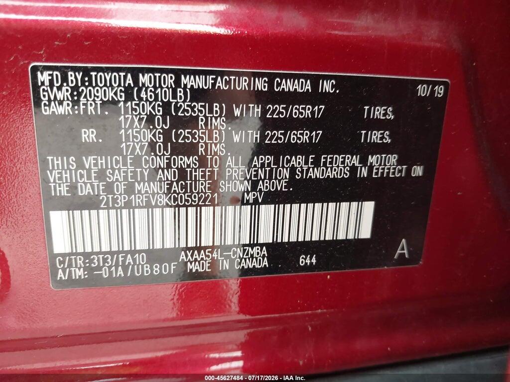 2T3P1RFV8KC059221 2019 TOYOTA RAV4 photo no. 9
