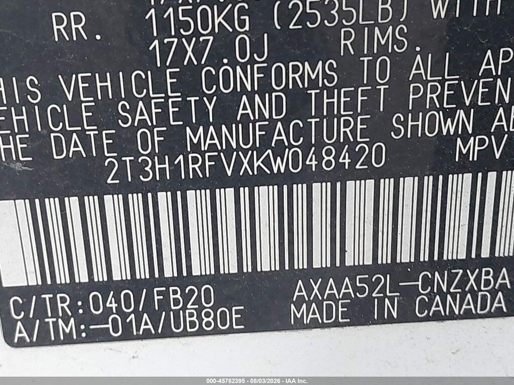 2T3H1RFVXKW048420 2019 TOYOTA RAV4 photo no. 9