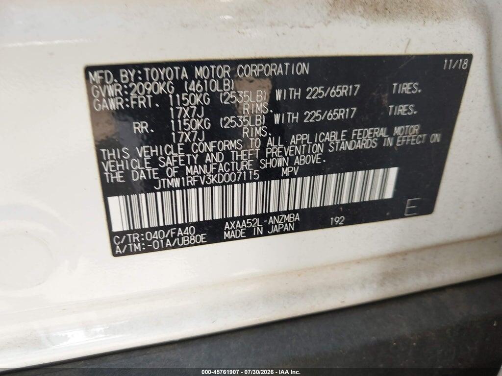 JTMW1RFV3KD007115 2019 TOYOTA RAV4 photo no. 9