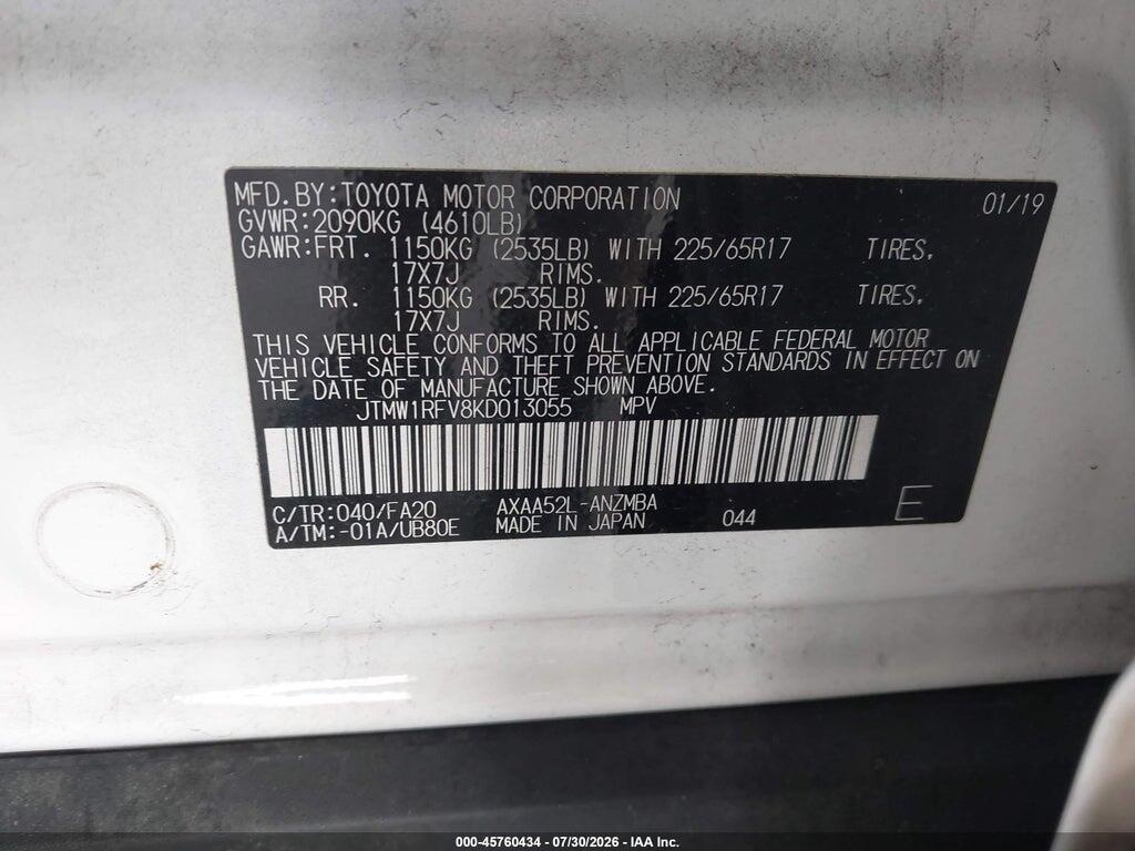 JTMW1RFV8KD013055 2019 TOYOTA RAV4 photo no. 9