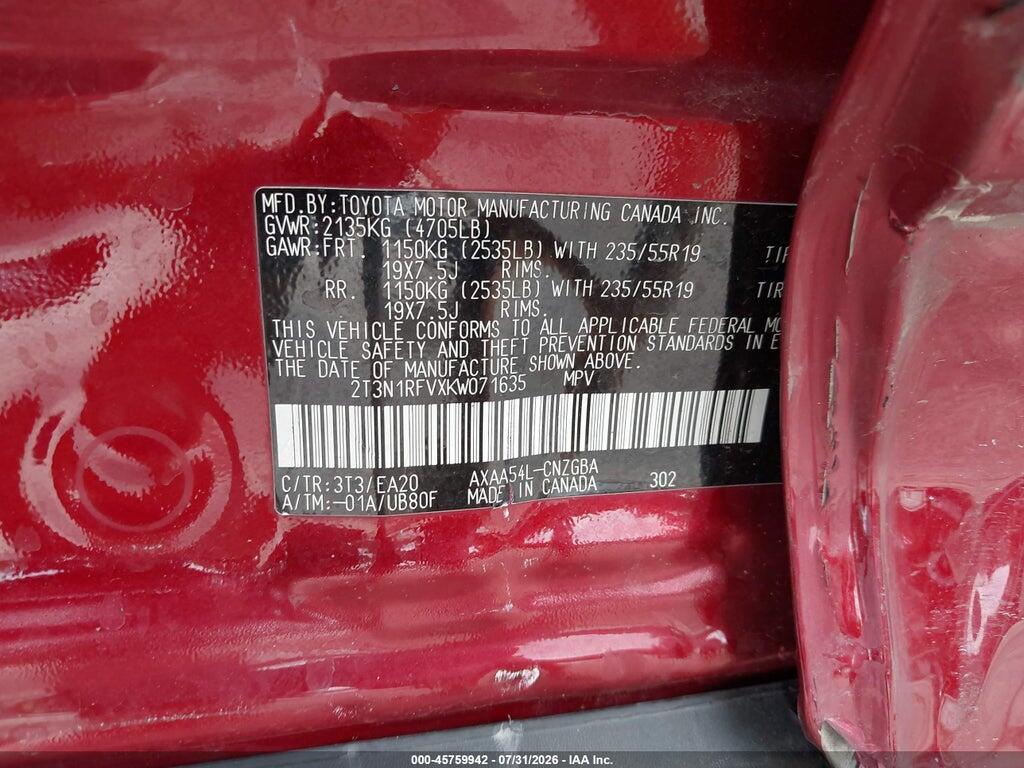 2T3N1RFVXKW071635 2019 TOYOTA RAV4 photo no. 9