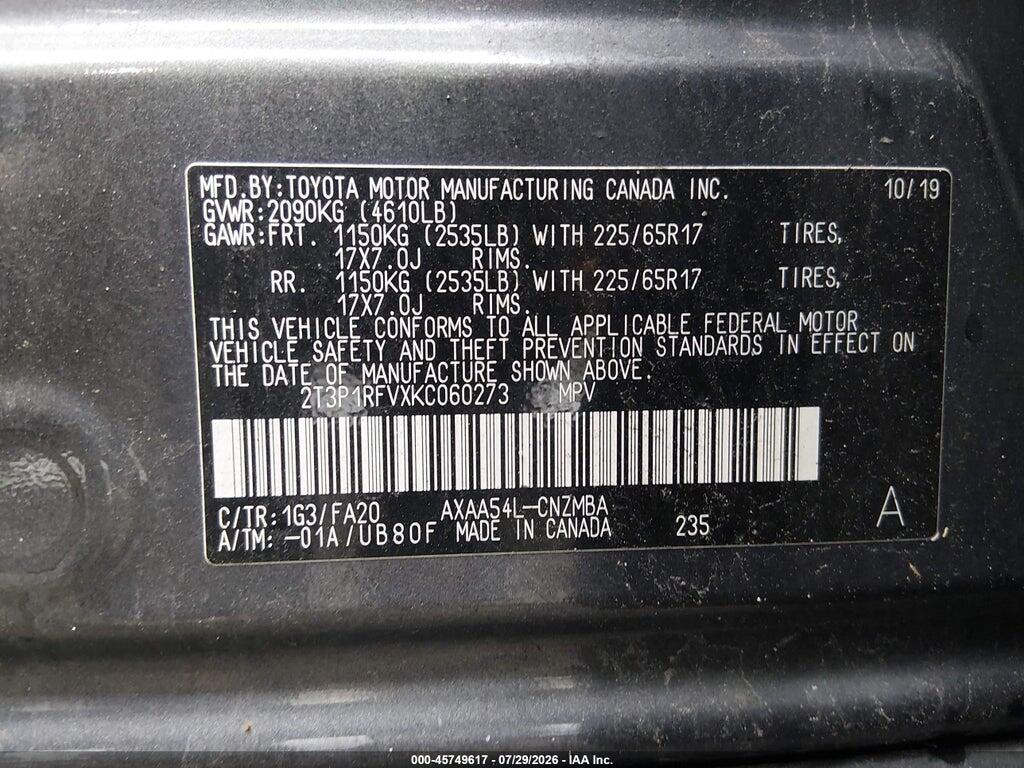 2T3P1RFVXKC060273 2019 TOYOTA RAV4 photo no. 9