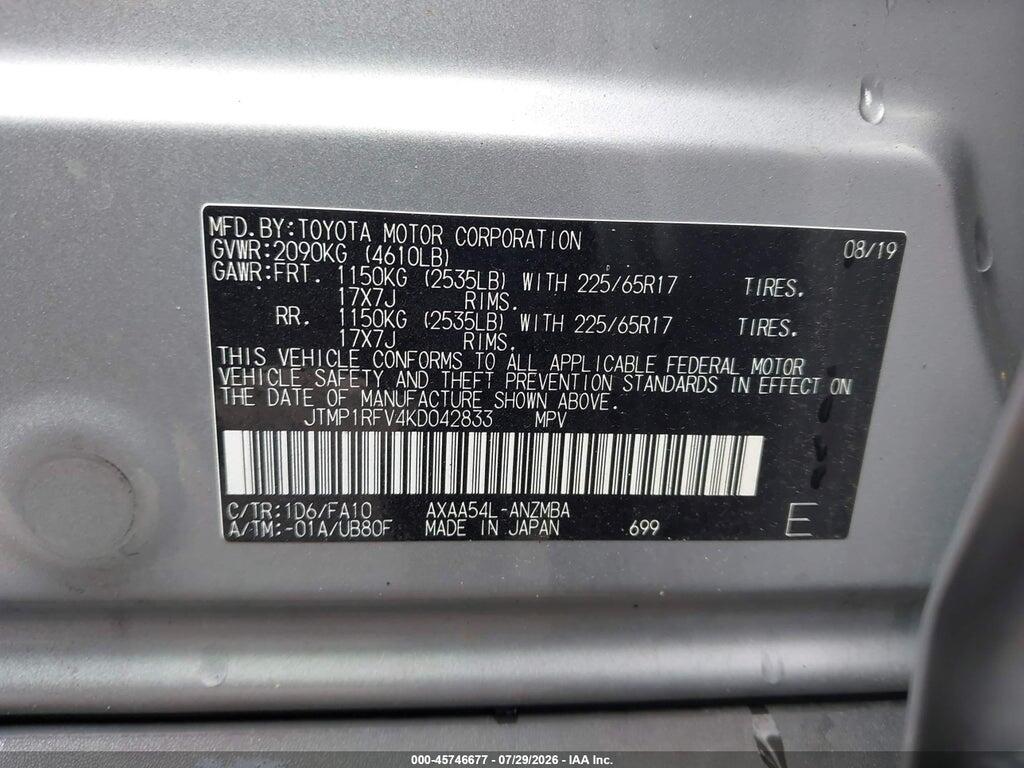 JTMP1RFV4KD042833 2019 TOYOTA RAV4 photo no. 9