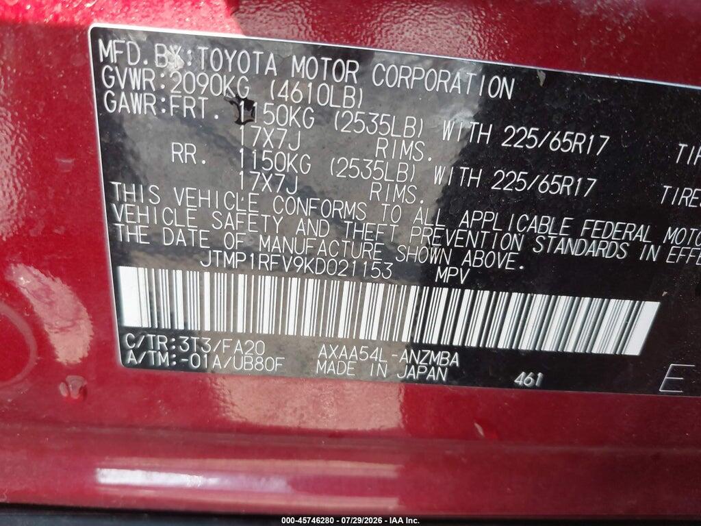 JTMP1RFV9KD021153 2019 TOYOTA RAV4 photo no. 9