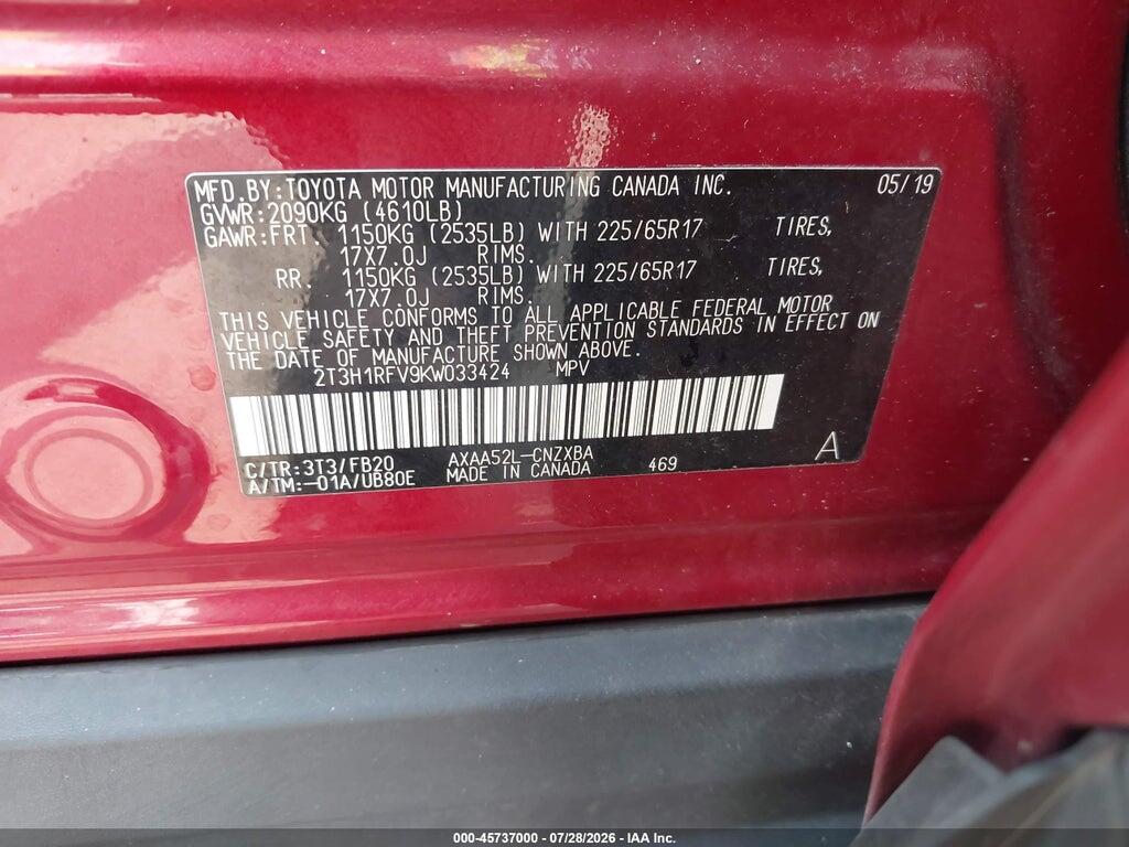 2T3H1RFV9KW033424 2019 TOYOTA RAV4 photo no. 9