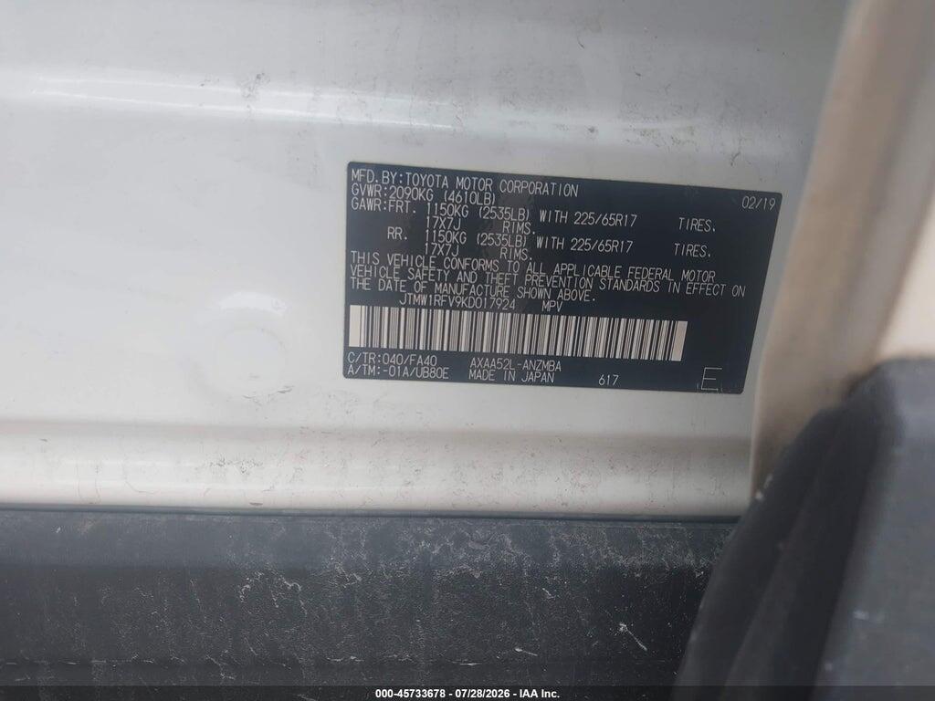 JTMW1RFV9KD017924 2019 TOYOTA RAV4 photo no. 9