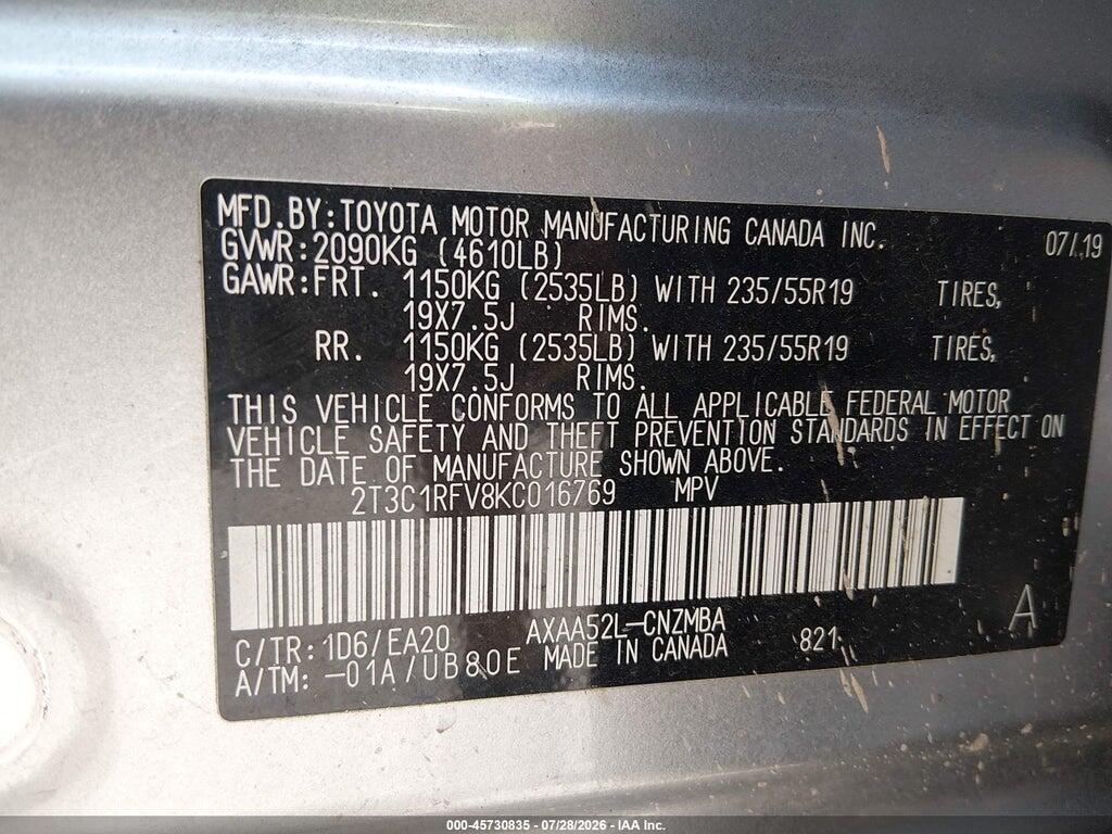 2T3C1RFV8KC016769 2019 TOYOTA RAV4 photo no. 9