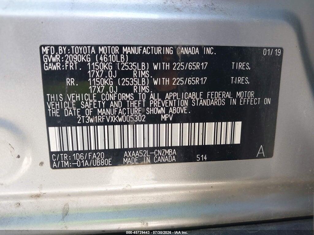 2T3W1RFVXKW005302 2019 TOYOTA RAV4 photo no. 9
