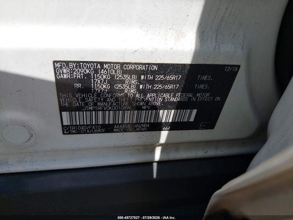 JTMP1RFV0KD010896 2019 TOYOTA RAV4 photo no. 9