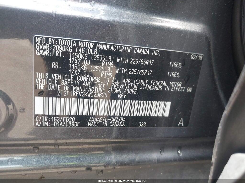 2T3F1RFV3KW029635 2019 TOYOTA RAV4 photo no. 9