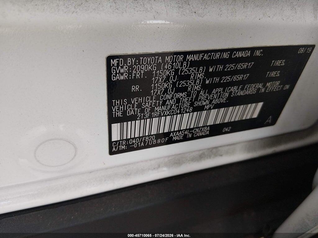 2T3F1RFVXKC041248 2019 TOYOTA RAV4 photo no. 9