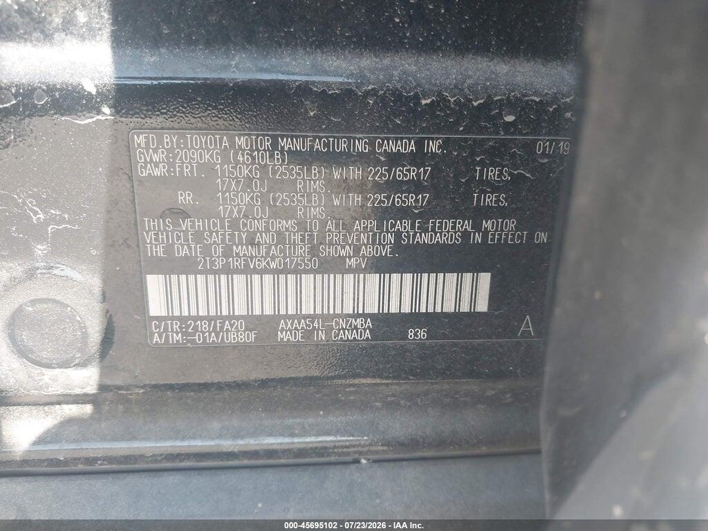 2T3P1RFV6KW017550 2019 TOYOTA RAV4 photo no. 9