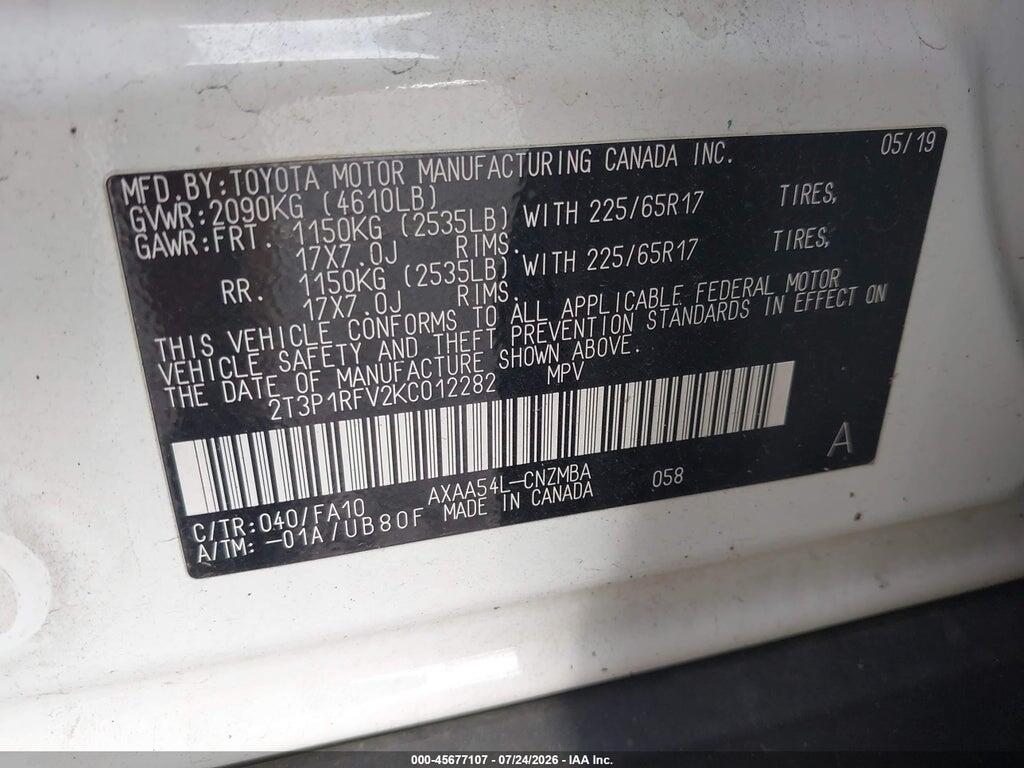 2T3P1RFV2KC012282 2019 TOYOTA RAV4 photo no. 9