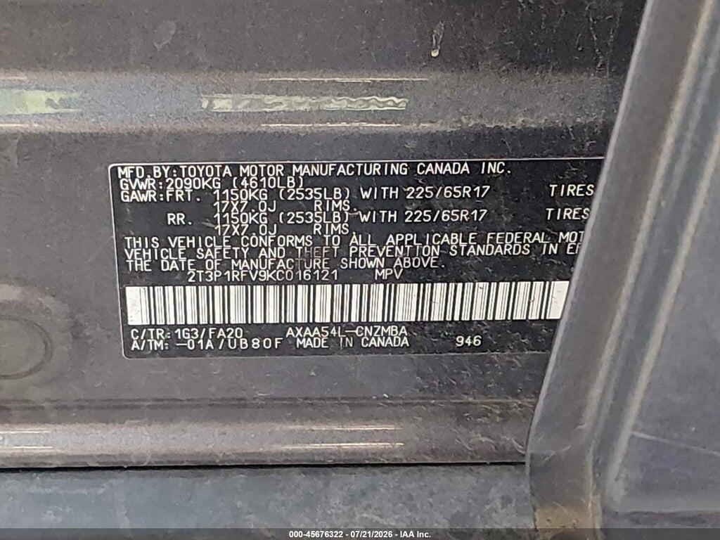 2T3P1RFV9KC016121 2019 TOYOTA RAV4 photo no. 9