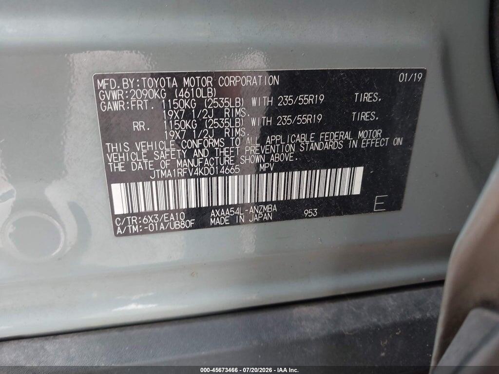 JTMA1RFV4KD014665 2019 TOYOTA RAV4 photo no. 9