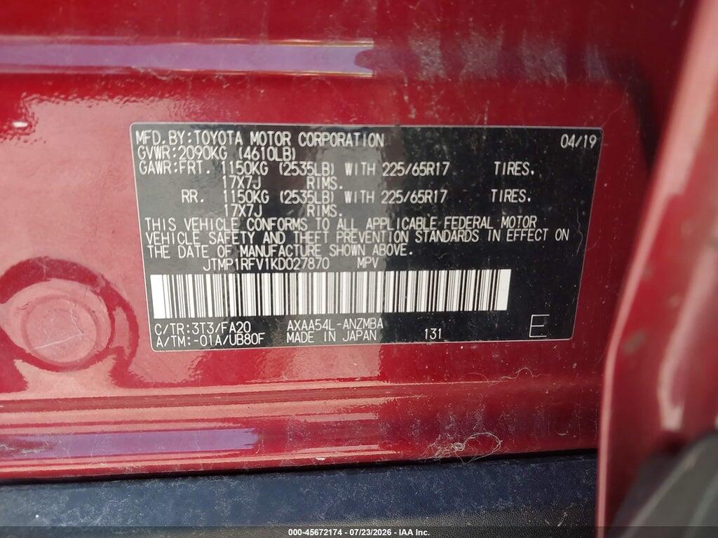 JTMP1RFV1KD027870 2019 TOYOTA RAV4 photo no. 9