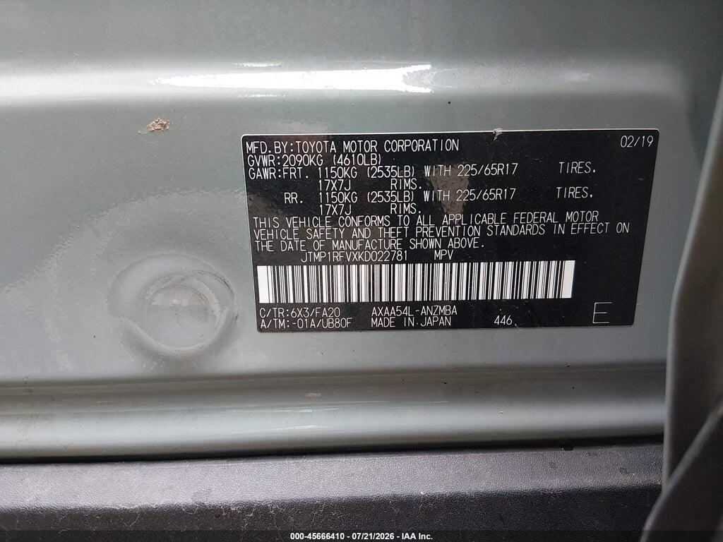 JTMP1RFVXKD022781 2019 TOYOTA RAV4 photo no. 9