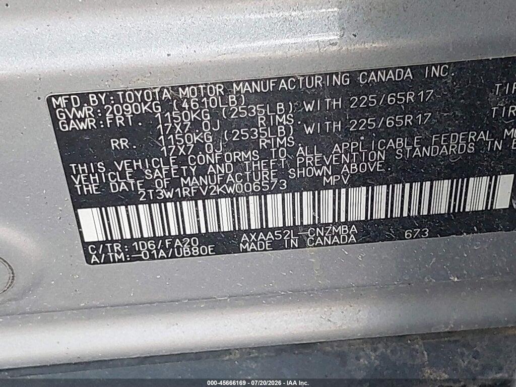 2T3W1RFV2KW006573 2019 TOYOTA RAV4 photo no. 9