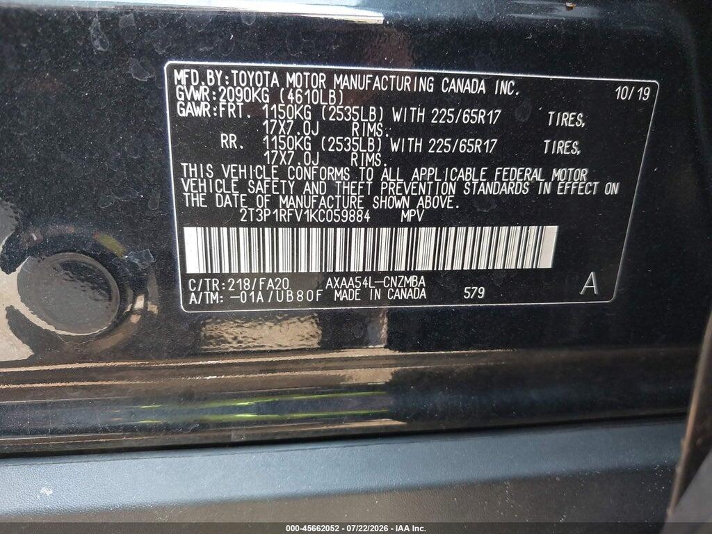2T3P1RFV1KC059884 2019 TOYOTA RAV4 photo no. 9