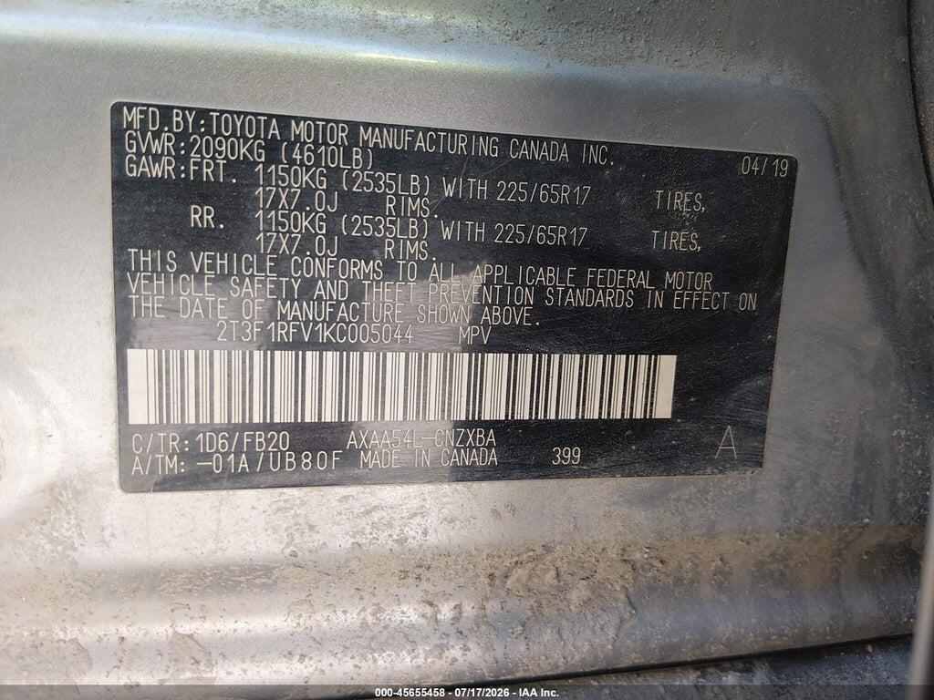 2T3F1RFV1KC005044 2019 TOYOTA RAV4 photo no. 9