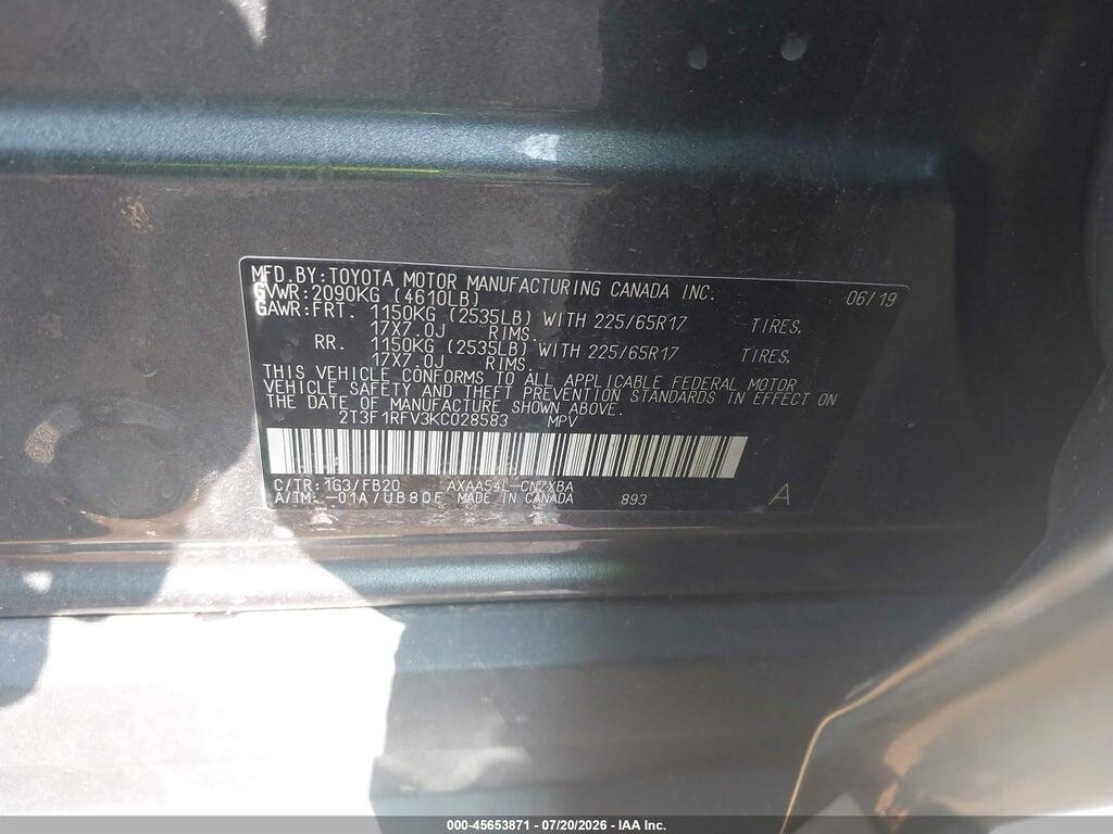 2T3F1RFV3KC028583 2019 TOYOTA RAV4 photo no. 9