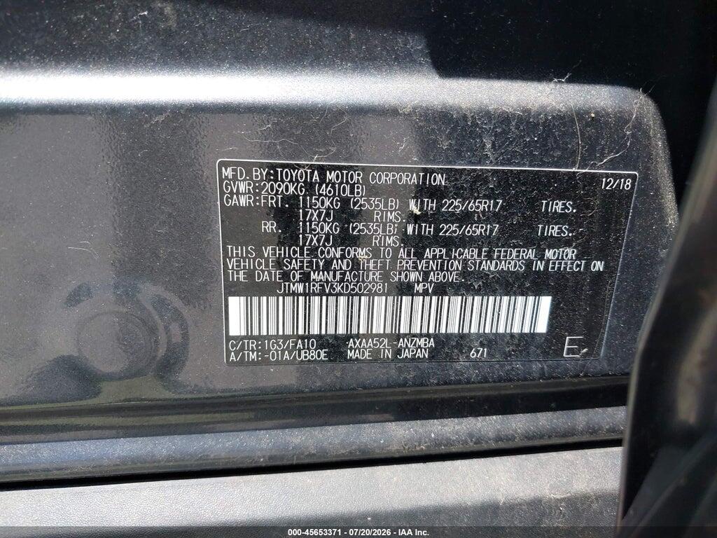 JTMW1RFV3KD502981 2019 TOYOTA RAV4 photo no. 9