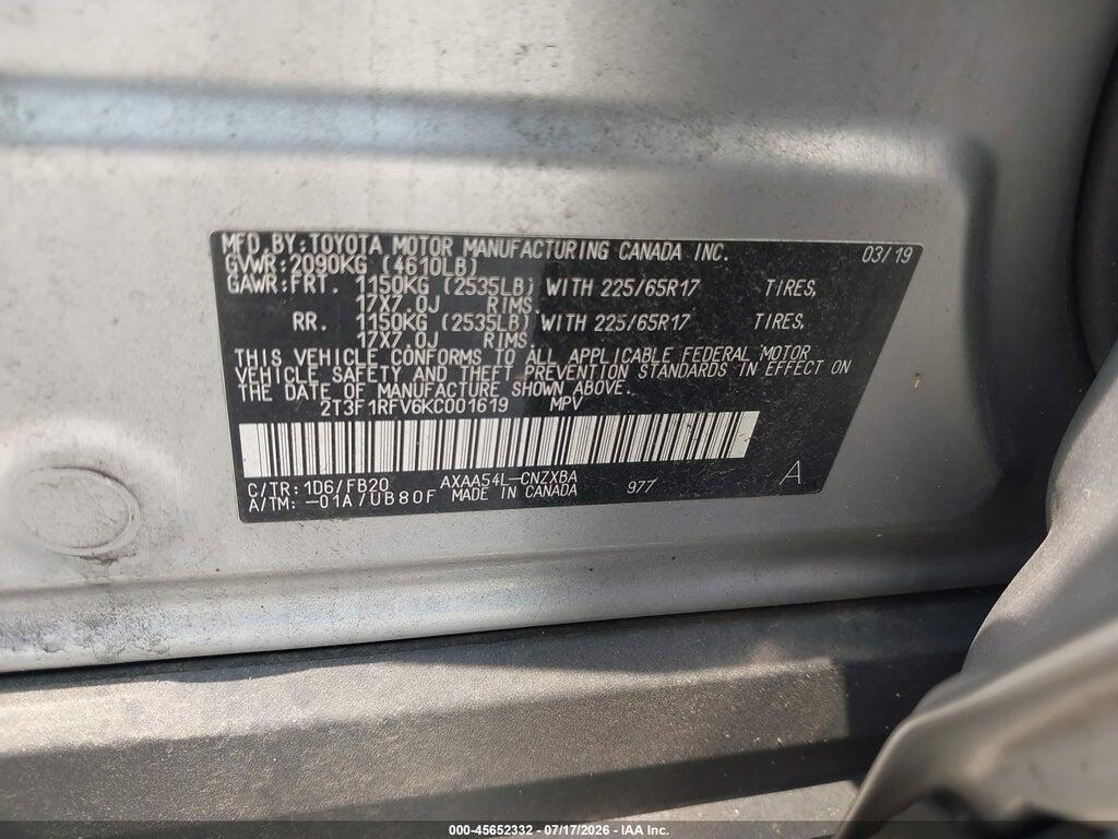 2T3F1RFV6KC001619 2019 TOYOTA RAV4 photo no. 9