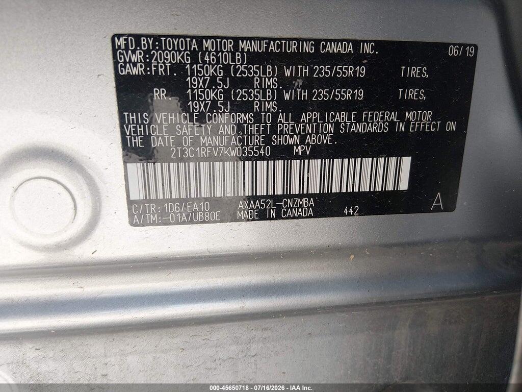 2T3C1RFV7KW035540 2019 TOYOTA RAV4 photo no. 9