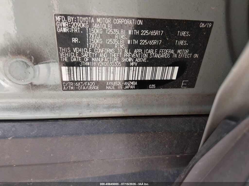 JTMW1RFV2KD030305 2019 TOYOTA RAV4 photo no. 9