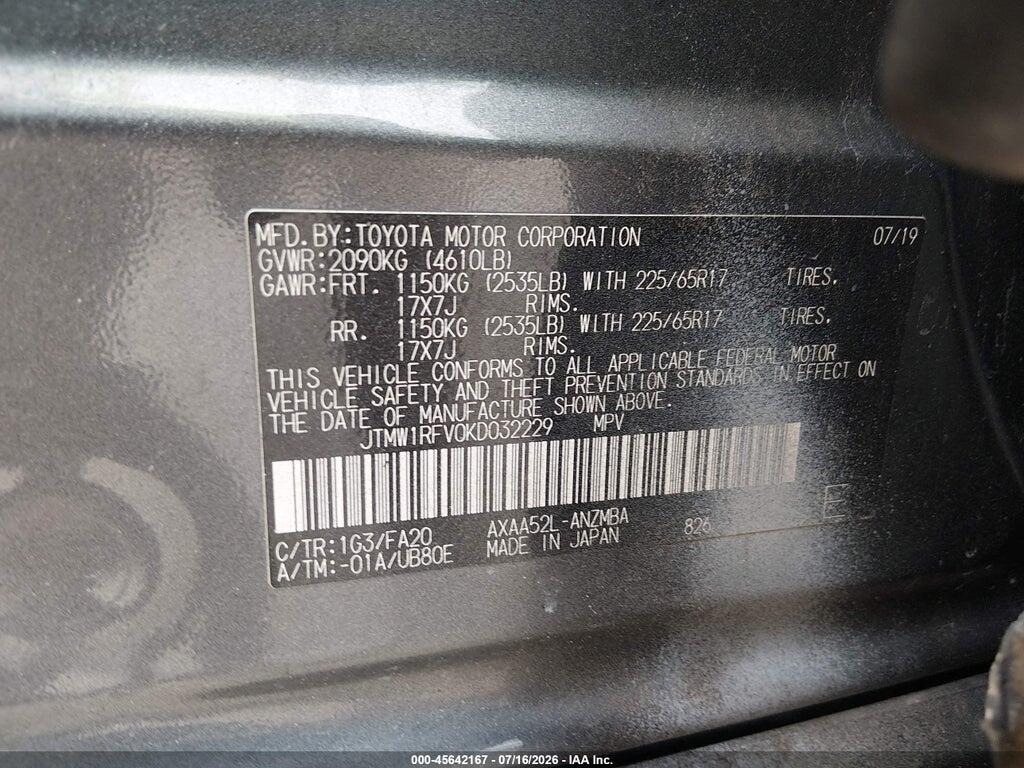 JTMW1RFV0KD032229 2019 TOYOTA RAV4 photo no. 9