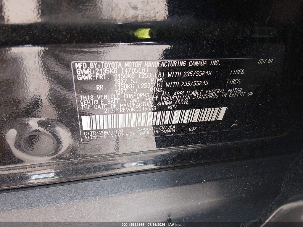 2T3J1RFV0KC016059 2019 TOYOTA RAV4 photo no. 9